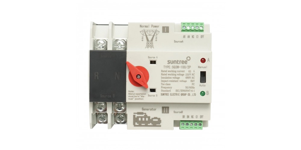Comutator separator automat de la panouri fotovoltaice la retea 220V SQ3W - 100/2P 63A Suntree